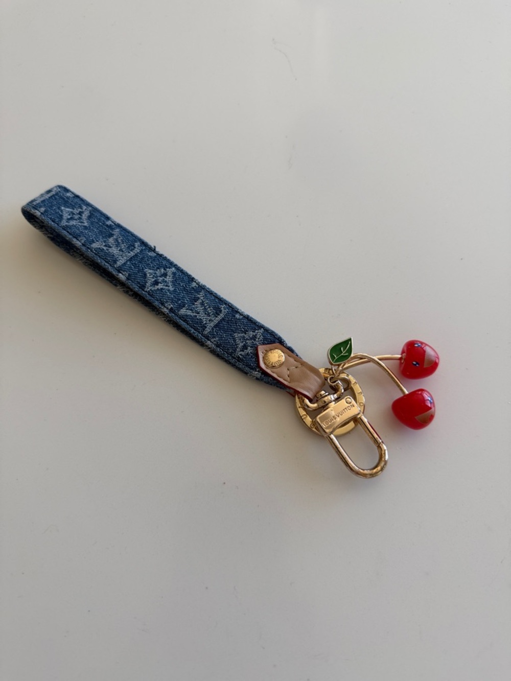 Louis Vuitton Denim Wristlet Key Holder with Cherry Charm